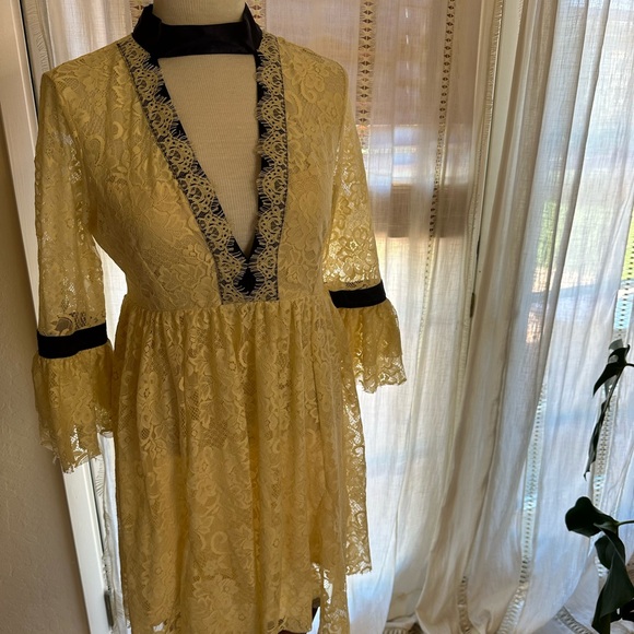 NWOT Free People Ivory Gilded Lace Mini Dress - Picture 4 of 7